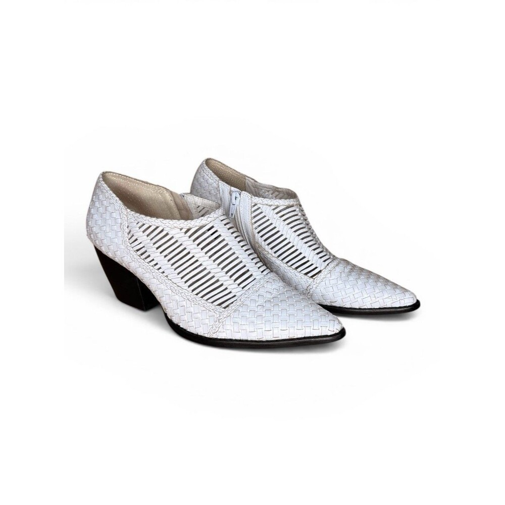 Matisse Leather Woven Ankle Boot Size 7 White Vigo Weaved Western Huarache Zip